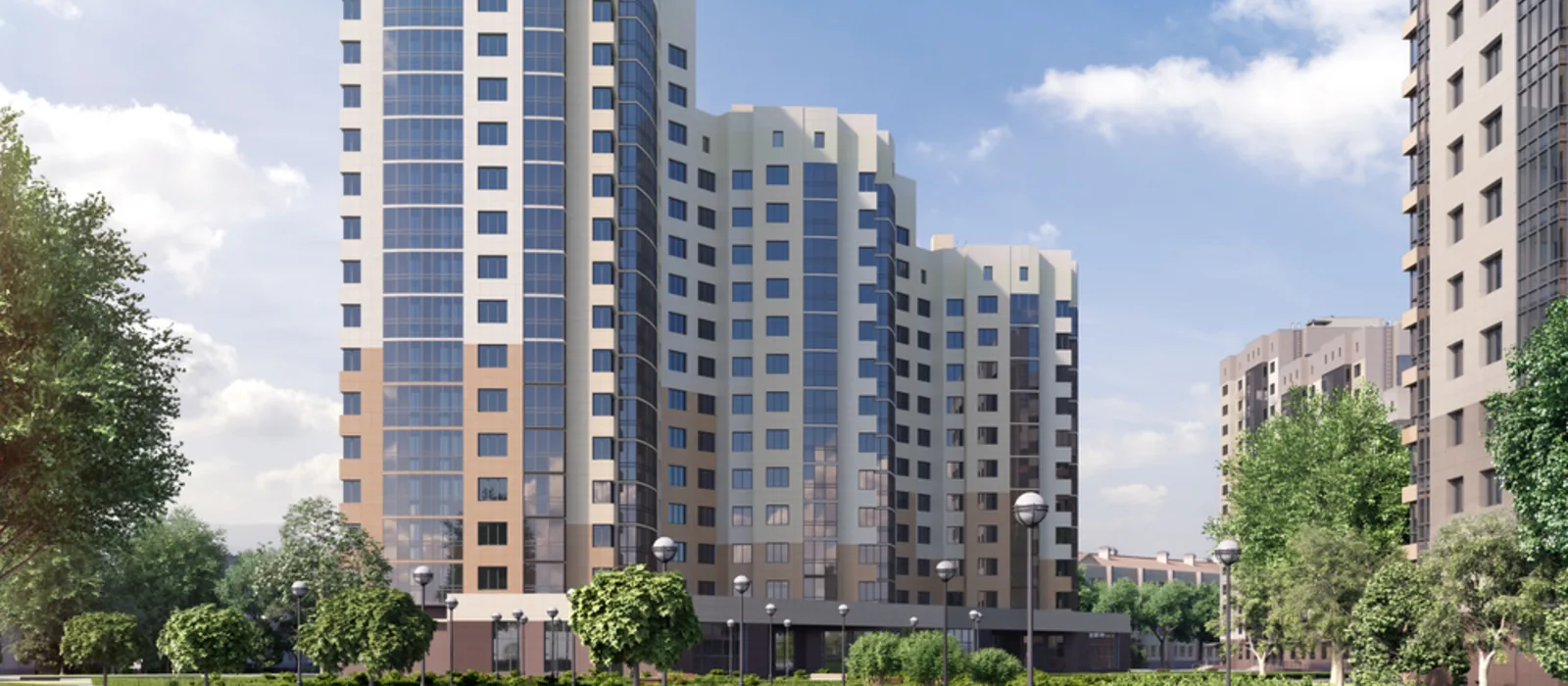 Contemporary apartment towers at Prestige Attibele